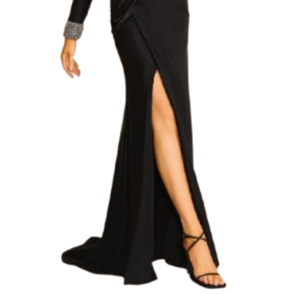 SALE NWT Terani 251M4433 Stretch Metallic Formal Gown Black Size 16 - Picture 2 of 6